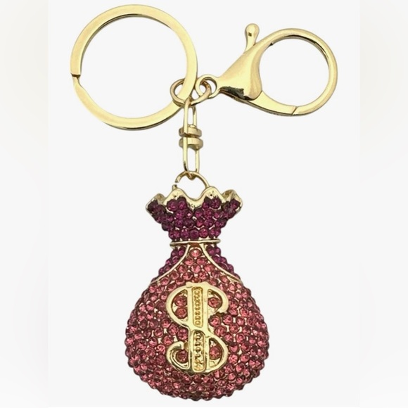 Money Bag Keychain with Rhinestones - Picture 3 of 4